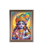 Bal Krishna (Baby) Photo Frame - 10x14 Inches, Brown Wooden Frame for Home , Office & Temple Decoration