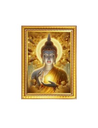 Lord Buddha Photo Frame - 10x14 Inches, Brown Wooden Frame for Home , Office & Temple Decoration