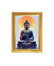 Lord Buddha Photo Frame - 10x14 Inches, Brown Wooden Frame for Home , Office & Temple Decoration