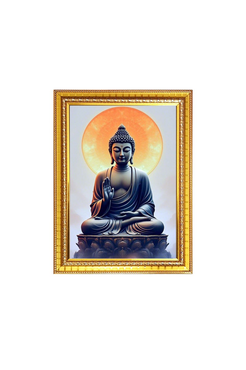 Lord Buddha Photo Frame - 10x14 Inches, Brown Wooden Frame for Home , Office & Temple Decoration