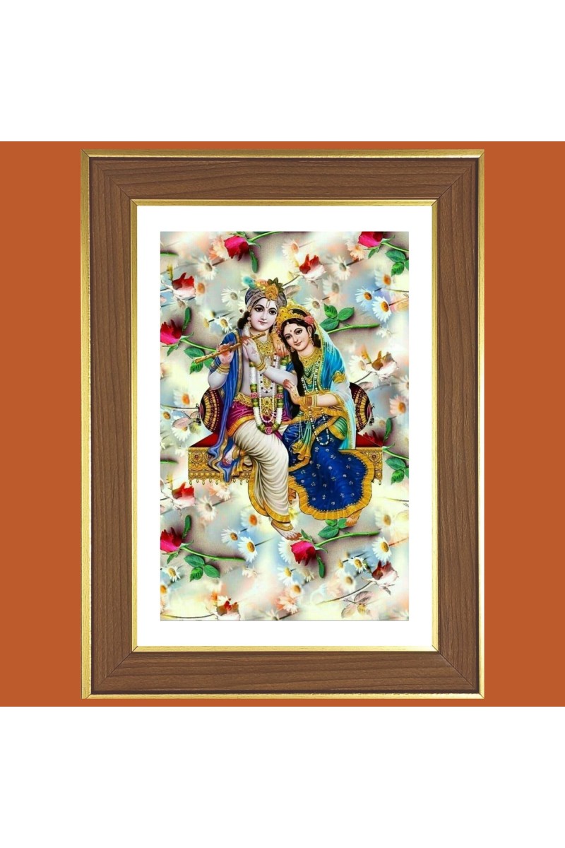 Sri krishna and Radha Photo Frame  10x14 Inches-Brown Wooden Frame for Home , Office & Temple Decoration and Gifting