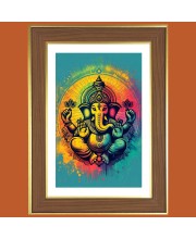 Lord Vinayaka Photo Frame  10x14 Inches-Brown Wooden Frame for Home , Office & Temple Decoration and Gifting