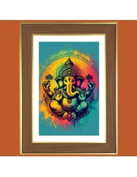 Lord Vinayaka Photo Frame  10x14 Inches-Brown Wooden Frame for Home , Office & Temple Decoration and Gifting