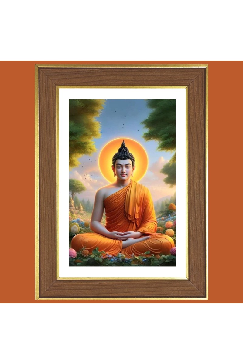 Meditating Buddha Photo Frame  10x14 Inches-Brown Wooden Frame for Home , Office & Temple Decoration and Gifting