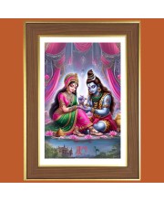 Lord Shiva and Parvathi  Photo Frame  10x14 Inches-Brown Wooden Frame for Home , Office & Temple Decoration and Gifting