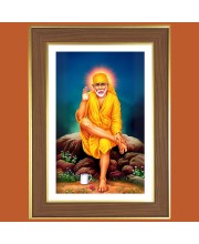 Lord Sai Baba Photo Frame  10x14 Inches-Brown Wooden Frame for Home , Office & Temple Decoration and Gifting