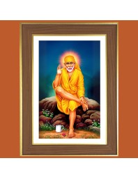 Lord Sai Baba Photo Frame  10x14 Inches-Brown Wooden Frame for Home , Office & Temple Decoration and Gifting