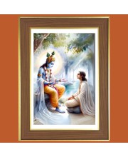 Sri krishna and Arjun Photo Frame  10x14 Inches-Brown Wooden Frame for Home , Office & Temple Decoration and Gifting
