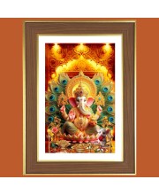 Ganapathi Bappa Photo Frame  10x14 Inches-Brown Wooden Frame for Home , Office & Temple Decoration and Gifting