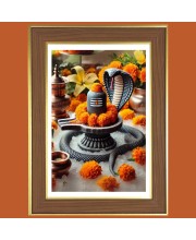 Lord Shiva Lingam Photo Frame  10x14 Inches-Brown Wooden Frame for Home , Office & Temple Decoration and Gifting