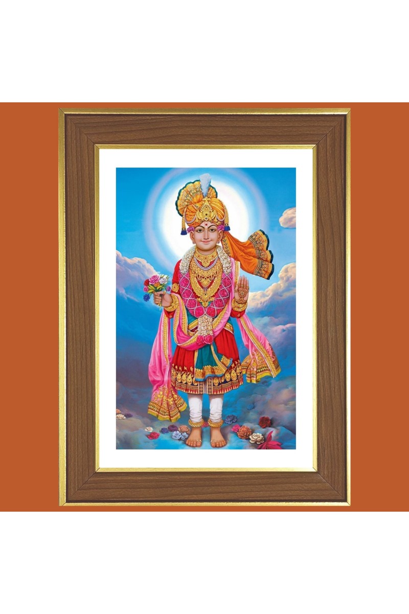 Swaminarayan Photo Frame  10x14 Inches-Brown Wooden Frame for Home , Office & Temple Decoration and Gifting