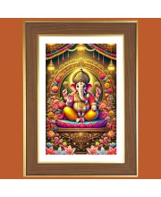Lord Vinayaka Photo Frame  10x14 Inches-Brown Wooden Frame for Home , Office & Temple Decoration and Gifting