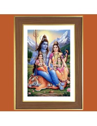 Mahadev Parvati Ganesh Kartikeya  Photo Frame  10x14 Inches-Brown Wooden Frame for Home , Office & Temple Decoration and Gifting