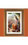 Lord Krishna With Devotees Photo Frame  10x14 Inches-Brown Wooden Frame for Home , Office & Temple Decoration and Gifting
