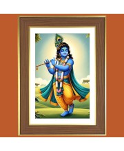 Lord krishna with flute Photo Frame  10x14 Inches-Brown Wooden Frame for Home , Office & Temple Decoration and Gifting