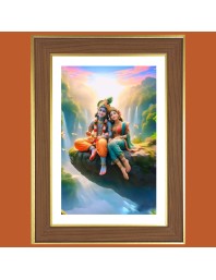 Radha Krishna Photo Frame  10x14 Inches-Brown Wooden Frame for Home , Office & Temple Decoration and Gifting