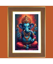 God Vinayaka Photo Frame  10x14 Inches-Brown Wooden Frame for Home , Office & Temple Decoration and Gifting