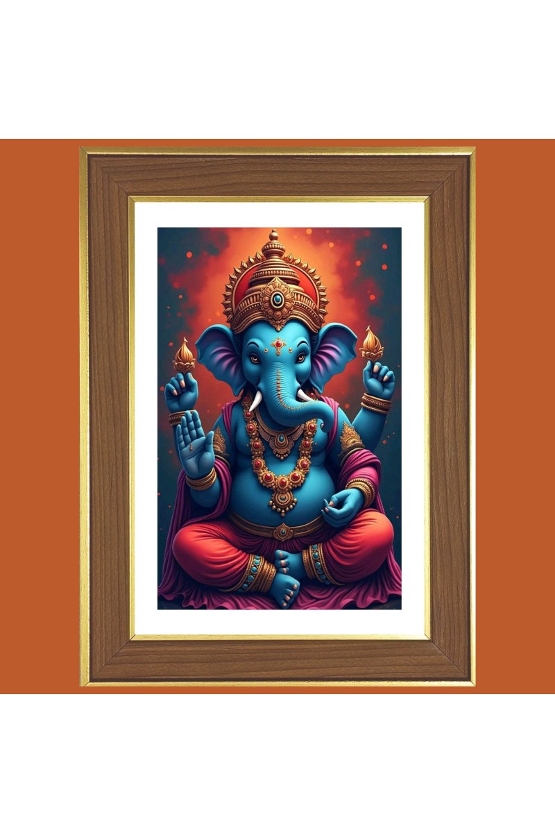 God Vinayaka Photo Frame  10x14 Inches-Brown Wooden Frame for Home , Office & Temple Decoration and Gifting