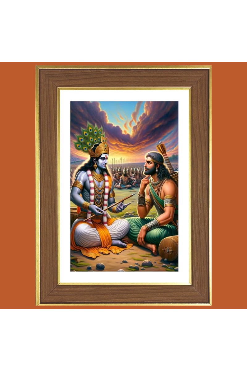Lord krishna teachings Photo Frame  10x14 Inches-Brown Wooden Frame for Home , Office & Temple Decoration and Gifting