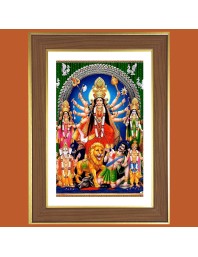 Goddess Durga Maa Photo Frame  10x14 Inches-Brown Wooden Frame for Home , Office & Temple Decoration and Gifting