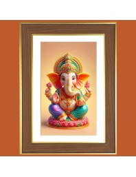Lord Ganapathi Photo Frame  10x14 Inches-Brown Wooden Frame for Home , Office & Temple Decoration and Gifting