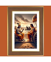 Sri krishna and arjuna Photo Frame  10x14 Inches-Brown Wooden Frame for Home , Office & Temple Decoration and Gifting