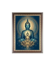 Lord Buddha Photo Frame - 10x14 Inches, Brown Wooden Frame for Home , Office & Temple Decoration