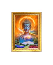Lord Buddha Photo Frame - 10x14 Inches, Brown Wooden Frame for Home , Office & Temple Decoration