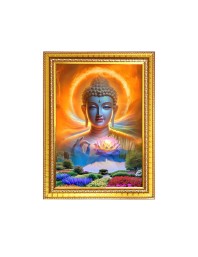 Lord Buddha Photo Frame - 10x14 Inches, Brown Wooden Frame for Home , Office & Temple Decoration