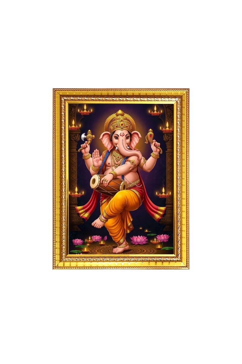 Lord Ganesh Photo Frame - 10x14 Inches, Brown Wooden Frame for Home , Office & Temple Decoration