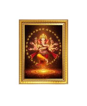 Lord Ganesh Photo Frame - 10x14 Inches, Brown Wooden Frame for Home , Office & Temple Decoration
