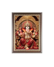 Lord Ganesh Photo Frame - 10x14 Inches, Brown Wooden Frame for Home , Office & Temple Decoration