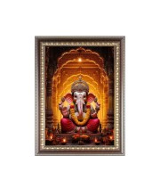 Lord Ganesh Photo Frame - 10x14 Inches, Brown Wooden Frame for Home , Office & Temple Decoration