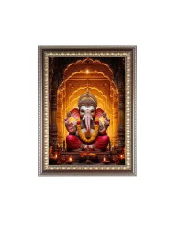 Lord Ganesh Photo Frame - 10x14 Inches, Brown Wooden Frame for Home , Office & Temple Decoration