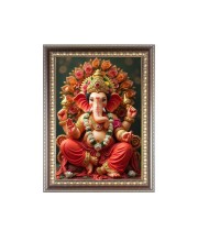 Lord Ganesh Photo Frame - 10x14 Inches, Brown Wooden Frame for Home , Office & Temple Decoration