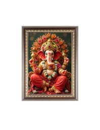 Lord Ganesh Photo Frame - 10x14 Inches, Brown Wooden Frame for Home , Office & Temple Decoration