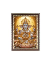 Lord Ganesh Photo Frame - 10x14 Inches, Brown Wooden Frame for Home , Office & Temple Decoration
