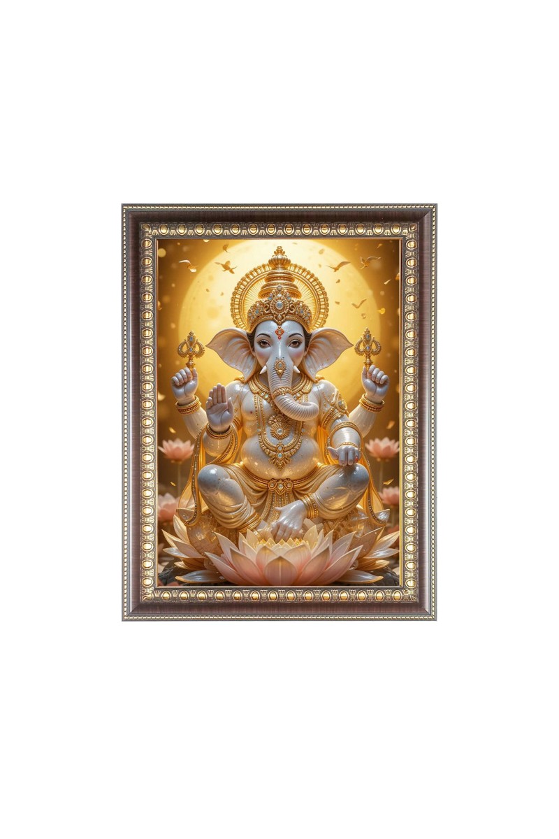 Lord Ganesh Photo Frame - 10x14 Inches, Brown Wooden Frame for Home , Office & Temple Decoration