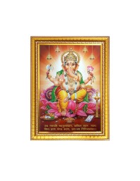 Lord Ganesh Photo Frame - 10x14 Inches, Brown Wooden Frame for Home , Office & Temple Decoration