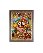 Lord Jagannath, Subhadra, Balram Photo Frame - 10x14 Inches, Brown Wooden Frame for Home , Office & Temple Decoration
