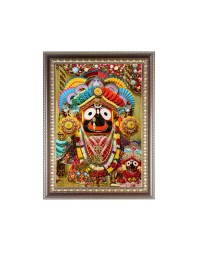 Lord Jagannath, Subhadra, Balram Photo Frame - 10x14 Inches, Brown Wooden Frame for Home , Office & Temple Decoration
