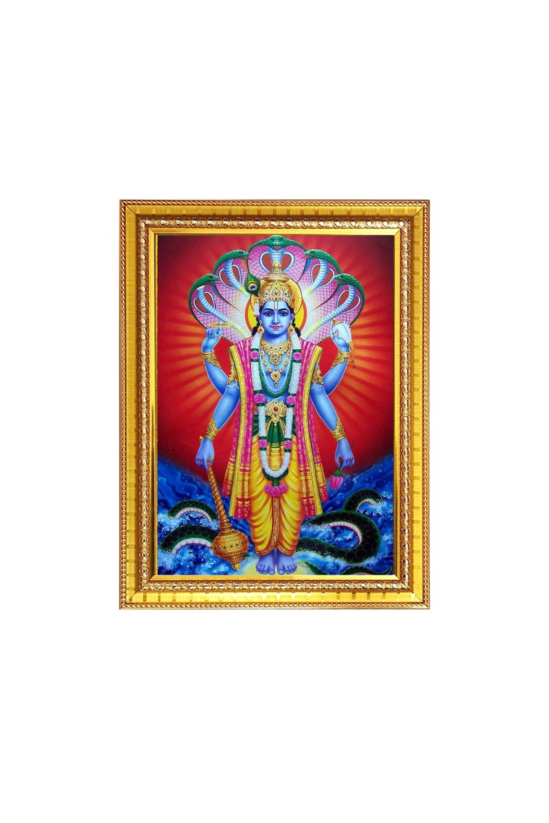 Lord Narayan Photo Frame - 10x14 Inches, Brown Wooden Frame for Home , Office & Temple Decoration