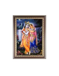 Maa Radha with Sri Krishna Photo Frame - 10x14 Inches, Brown Wooden Frame for Home , Office & Temple Decoration