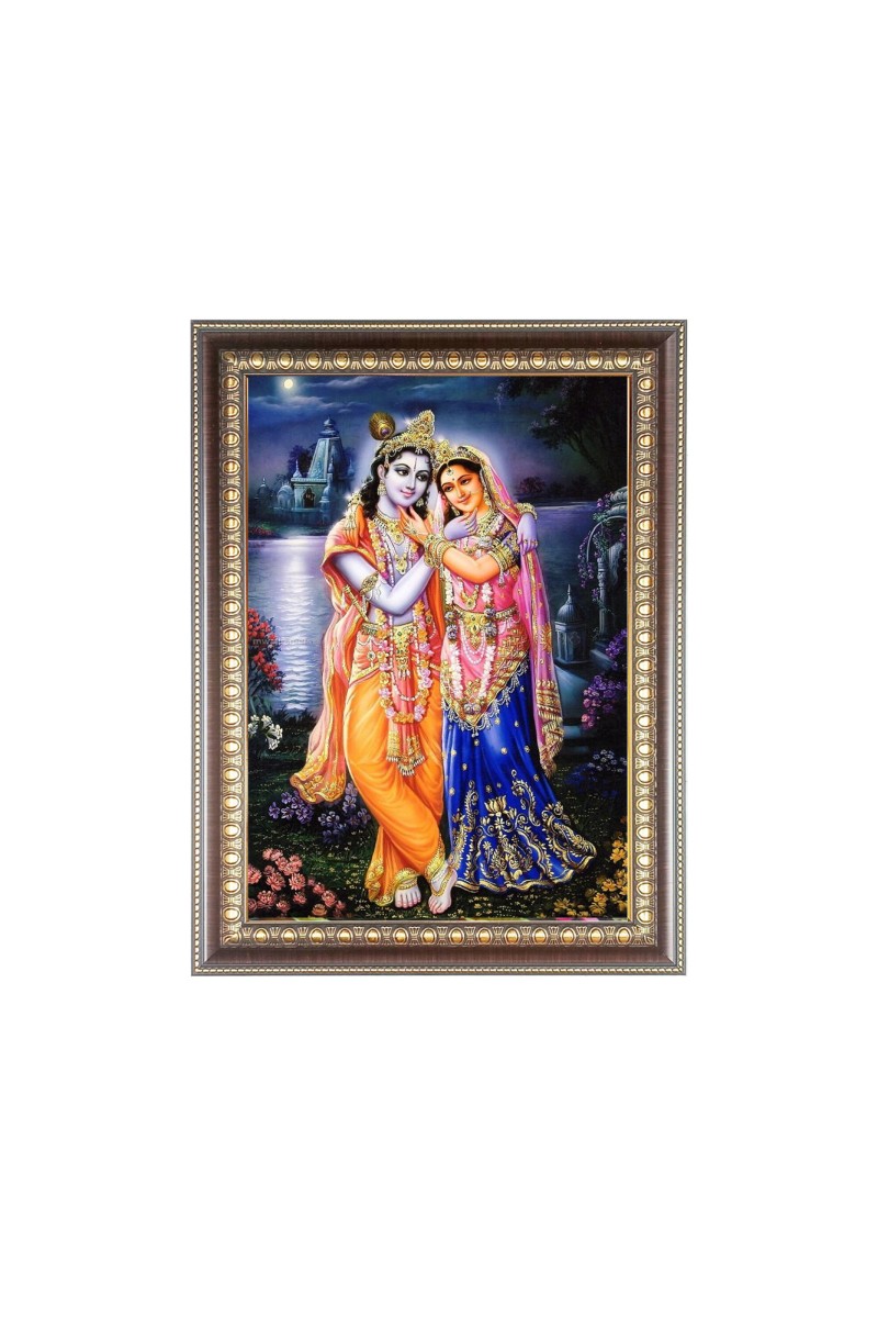Maa Radha with Sri Krishna Photo Frame - 10x14 Inches, Brown Wooden Frame for Home , Office & Temple Decoration