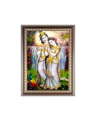 Maa Radha with Sri Krishna Photo Frame - 10x14 Inches, Brown Wooden Frame for Home , Office & Temple Decoration