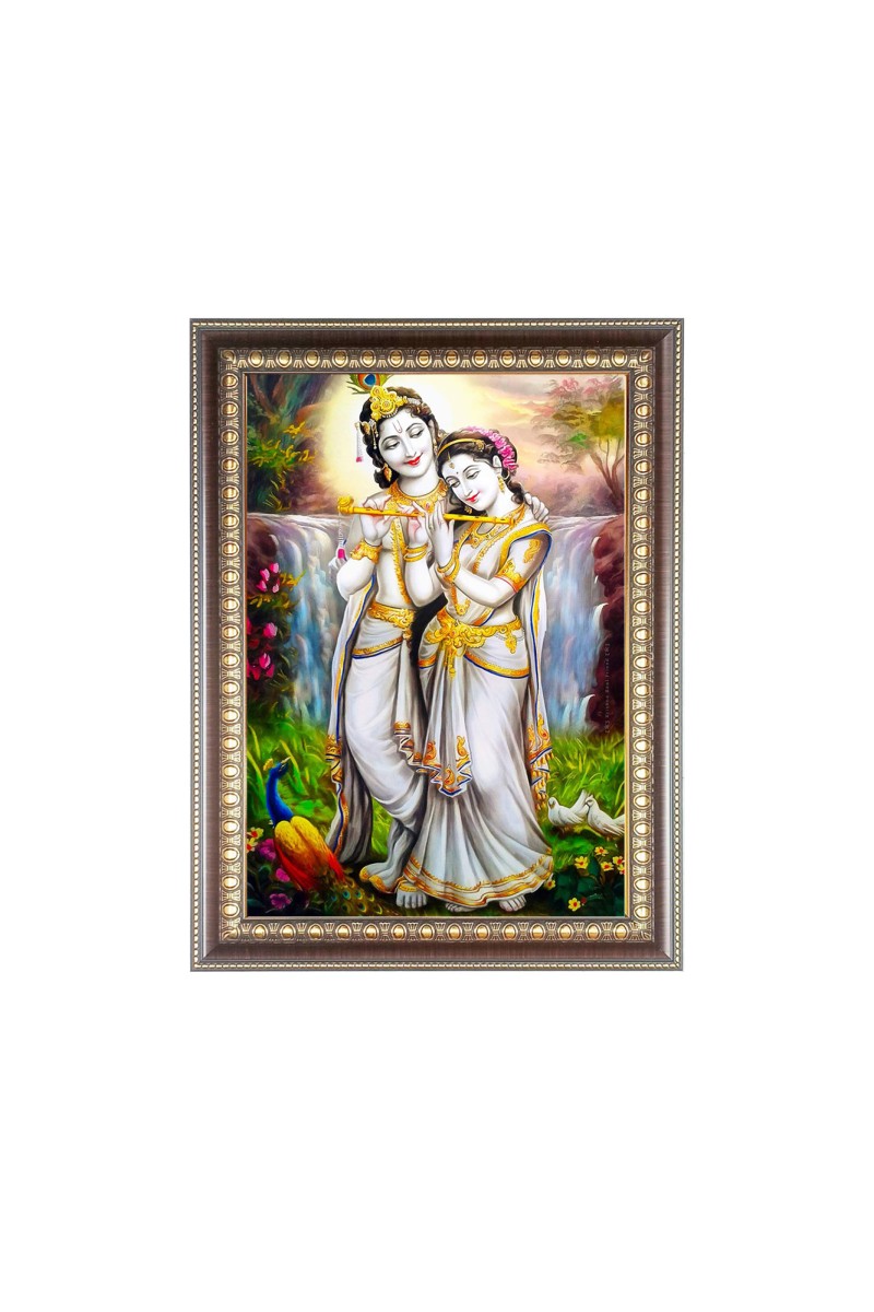 Maa Radha with Sri Krishna Photo Frame - 10x14 Inches, Brown Wooden Frame for Home , Office & Temple Decoration
