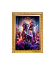 Maa Radha with Sri Krishna Photo Frame - 10x14 Inches, Brown Wooden Frame for Home , Office & Temple Decoration