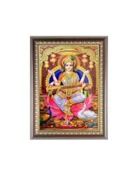 Maa Saraswati Photo Frame - 10x14 Inches, Brown Wooden Frame for Home , Office & Temple Decoration