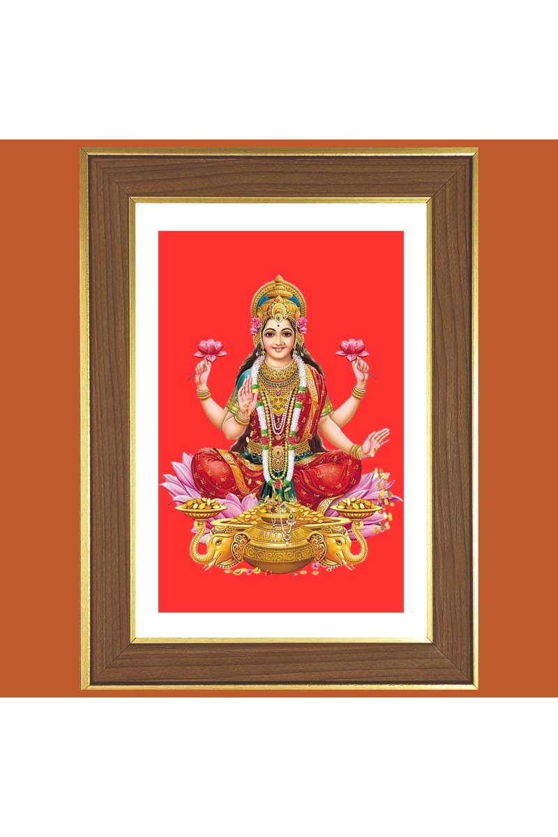 Goddess Lakshmi Photo Frame  10x14 Inches-Brown Wooden Frame for Home , Office & Temple Decoration and Gifting