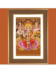 Saraswathi and Ganesha and Lakshmi Photo Frame  10x14 Inches-Brown Wooden Frame for Home , Office & Temple Decoration and Gifting